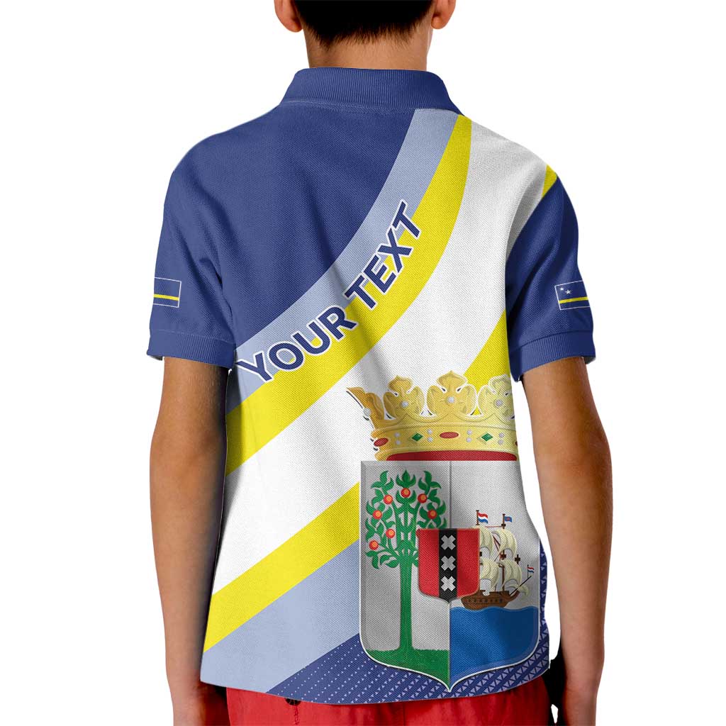 Personalized Curacao Coat of Arms Kid Polo Shirt Map Flag Style