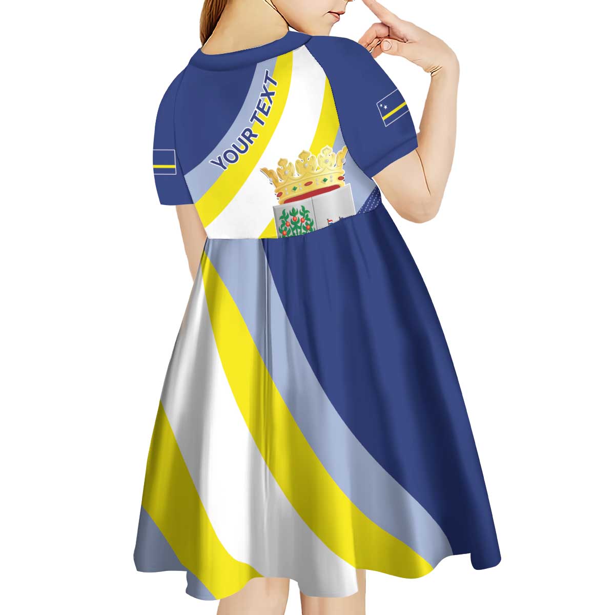 Personalized Curacao Coat of Arms Kid Short Sleeve Dress Map Flag Style