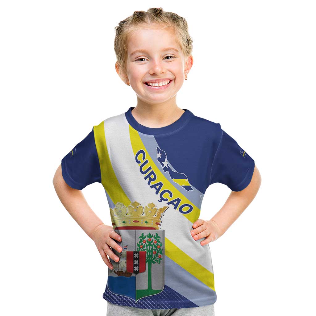 Personalized Curacao Coat of Arms Kid T Shirt Map Flag Style