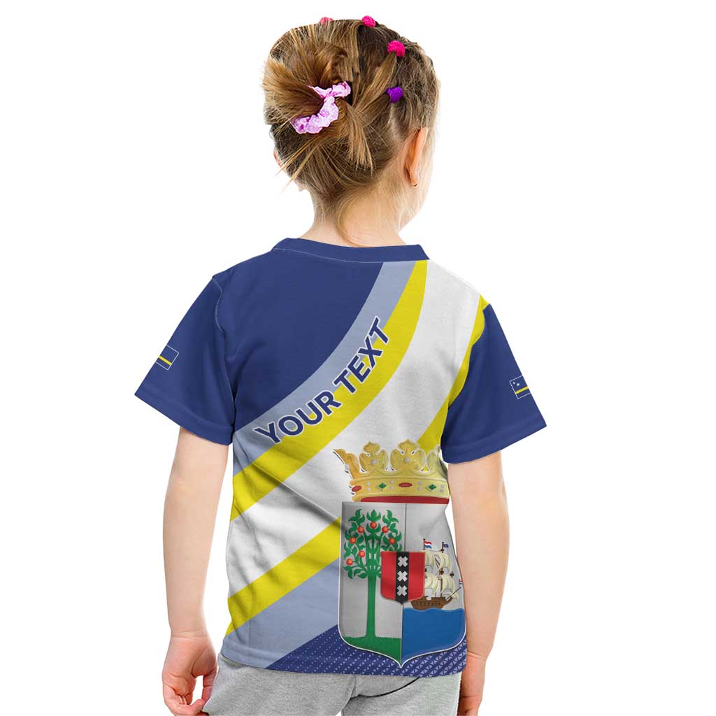 Personalized Curacao Coat of Arms Kid T Shirt Map Flag Style