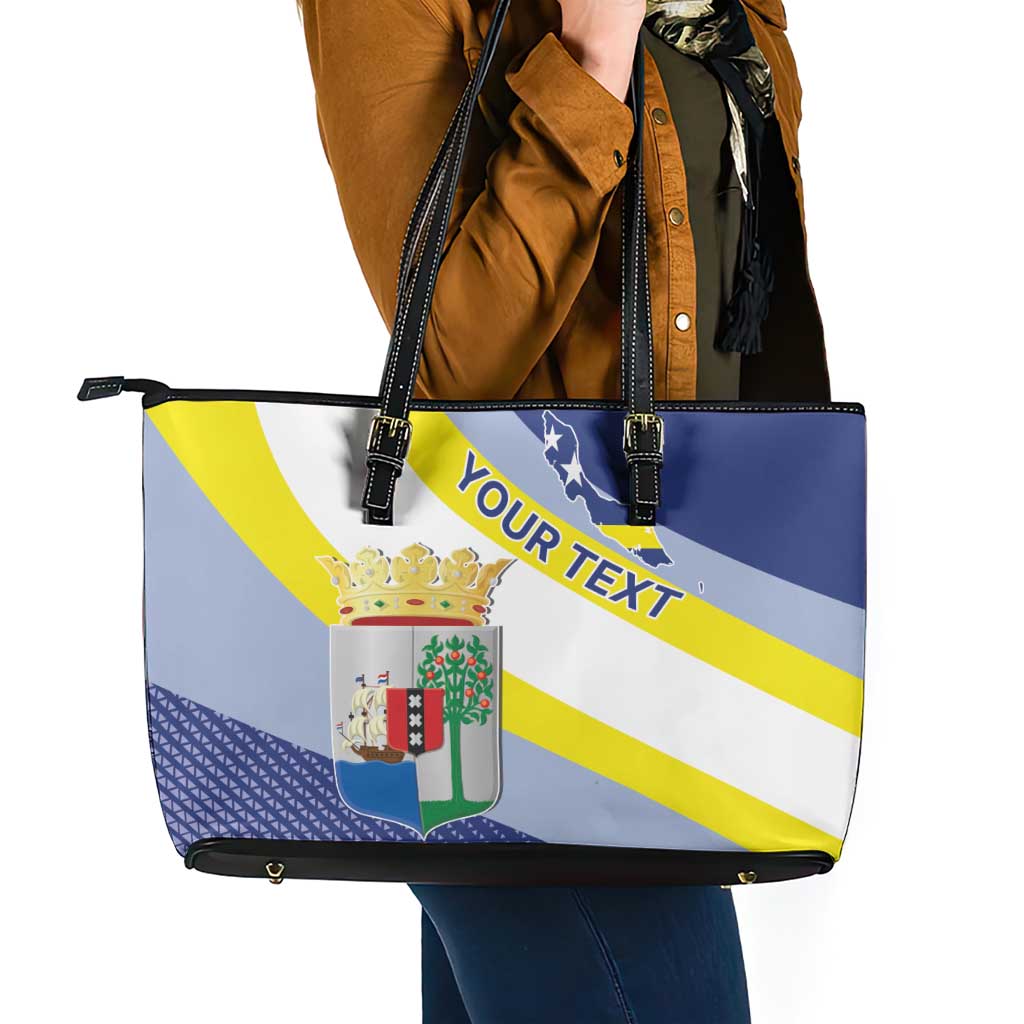 Personalized Curacao Coat of Arms Leather Tote Bag Map Flag Style