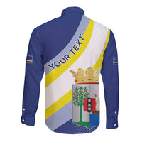 Personalized Curacao Coat of Arms Long Sleeve Button Shirt Map Flag Style