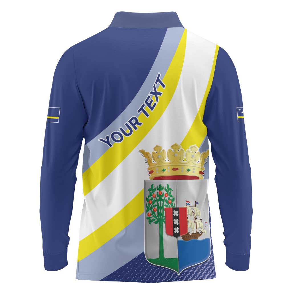 Personalized Curacao Coat of Arms Long Sleeve Polo Shirt Map Flag Style