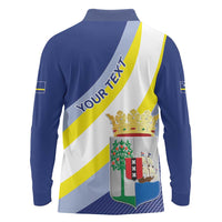 Personalized Curacao Coat of Arms Long Sleeve Polo Shirt Map Flag Style