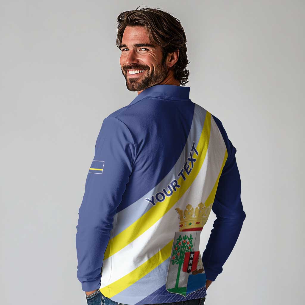 Personalized Curacao Coat of Arms Long Sleeve Polo Shirt Map Flag Style