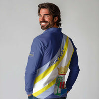Personalized Curacao Coat of Arms Long Sleeve Polo Shirt Map Flag Style