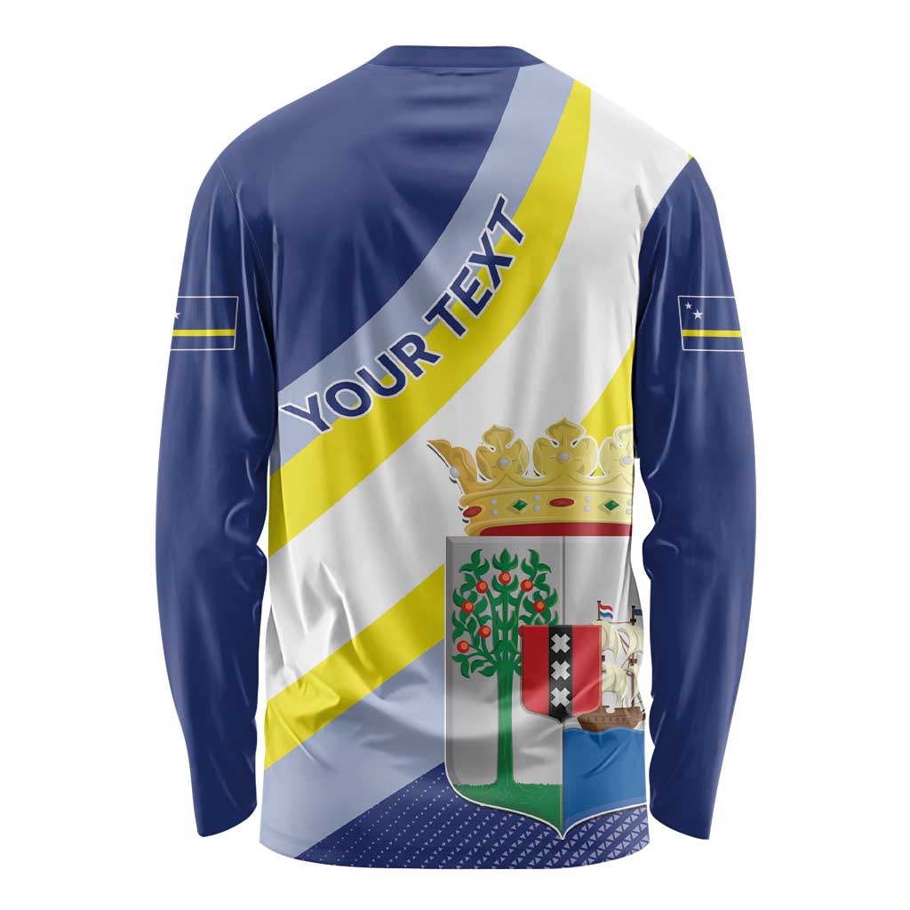 Personalized Curacao Coat of Arms Long Sleeve Shirt Map Flag Style