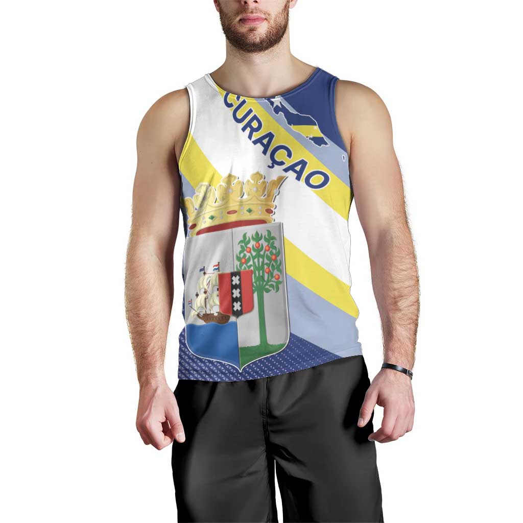 Personalized Curacao Coat of Arms Men Tank Top Map Flag Style