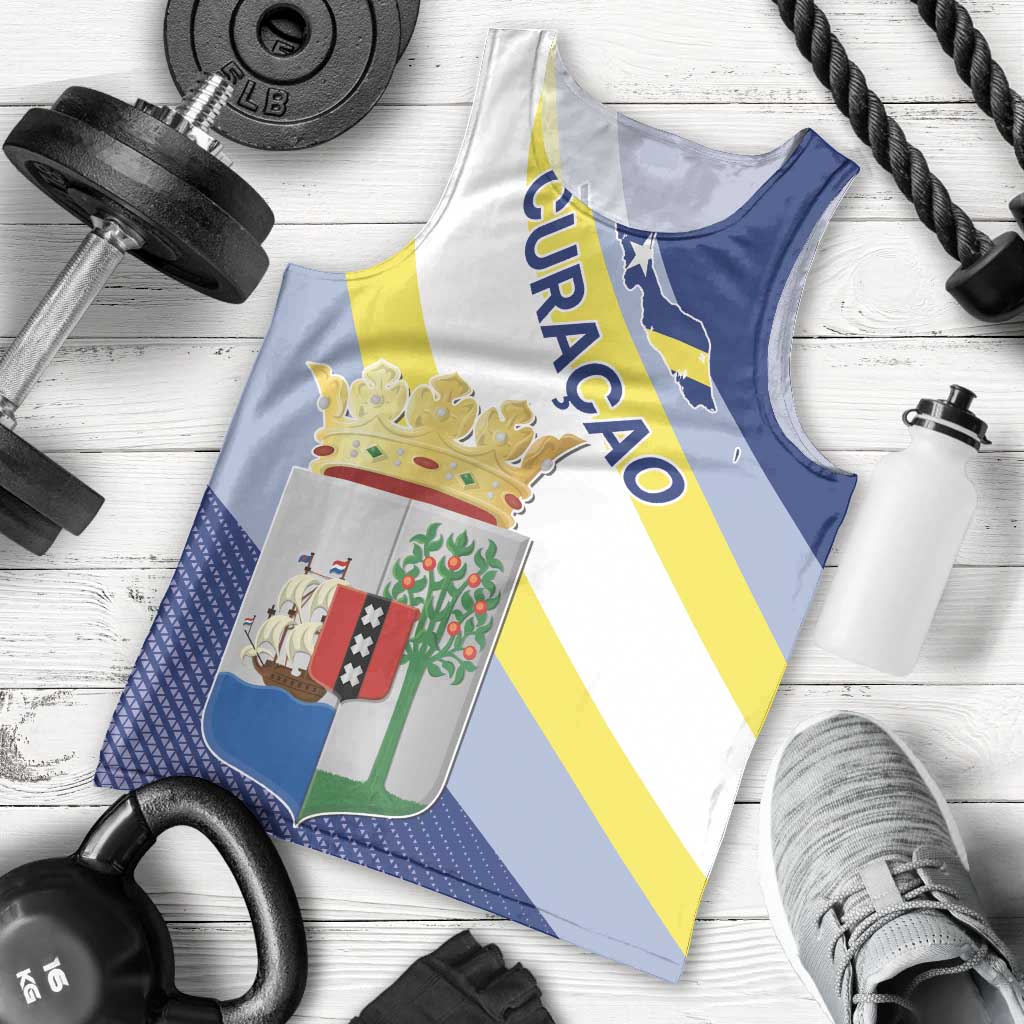 Personalized Curacao Coat of Arms Men Tank Top Map Flag Style