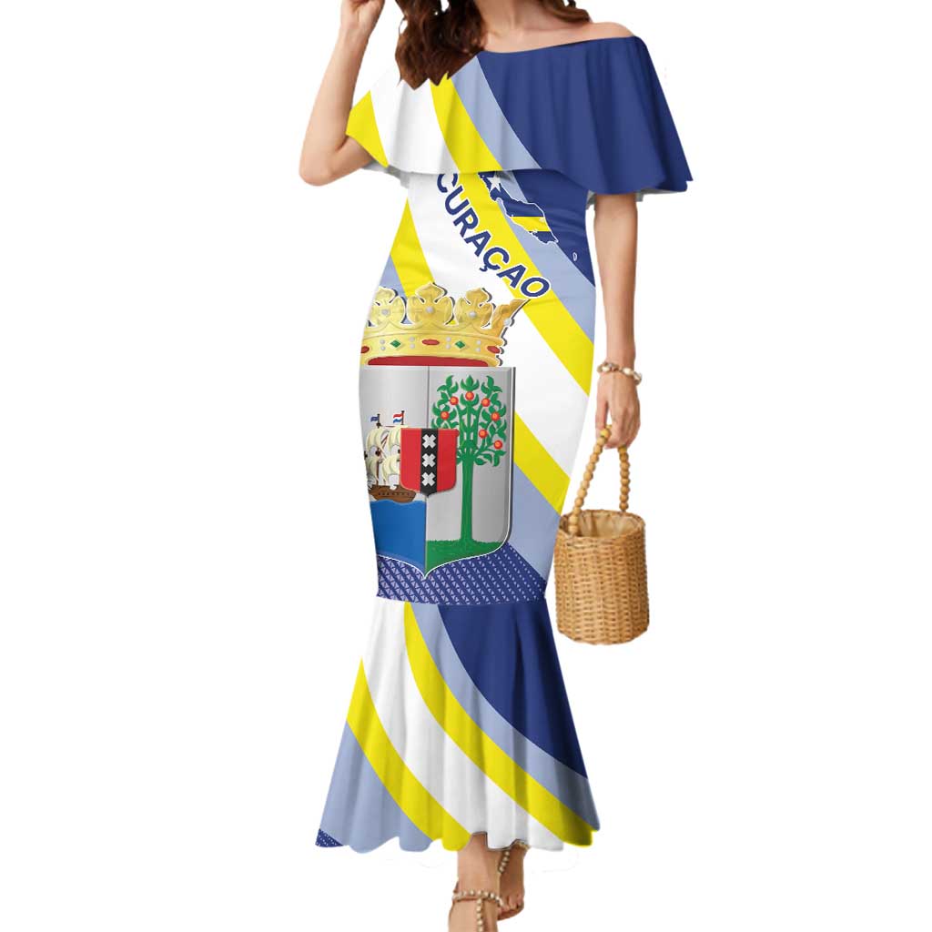 Personalized Curacao Coat of Arms Mermaid Dress Map Flag Style