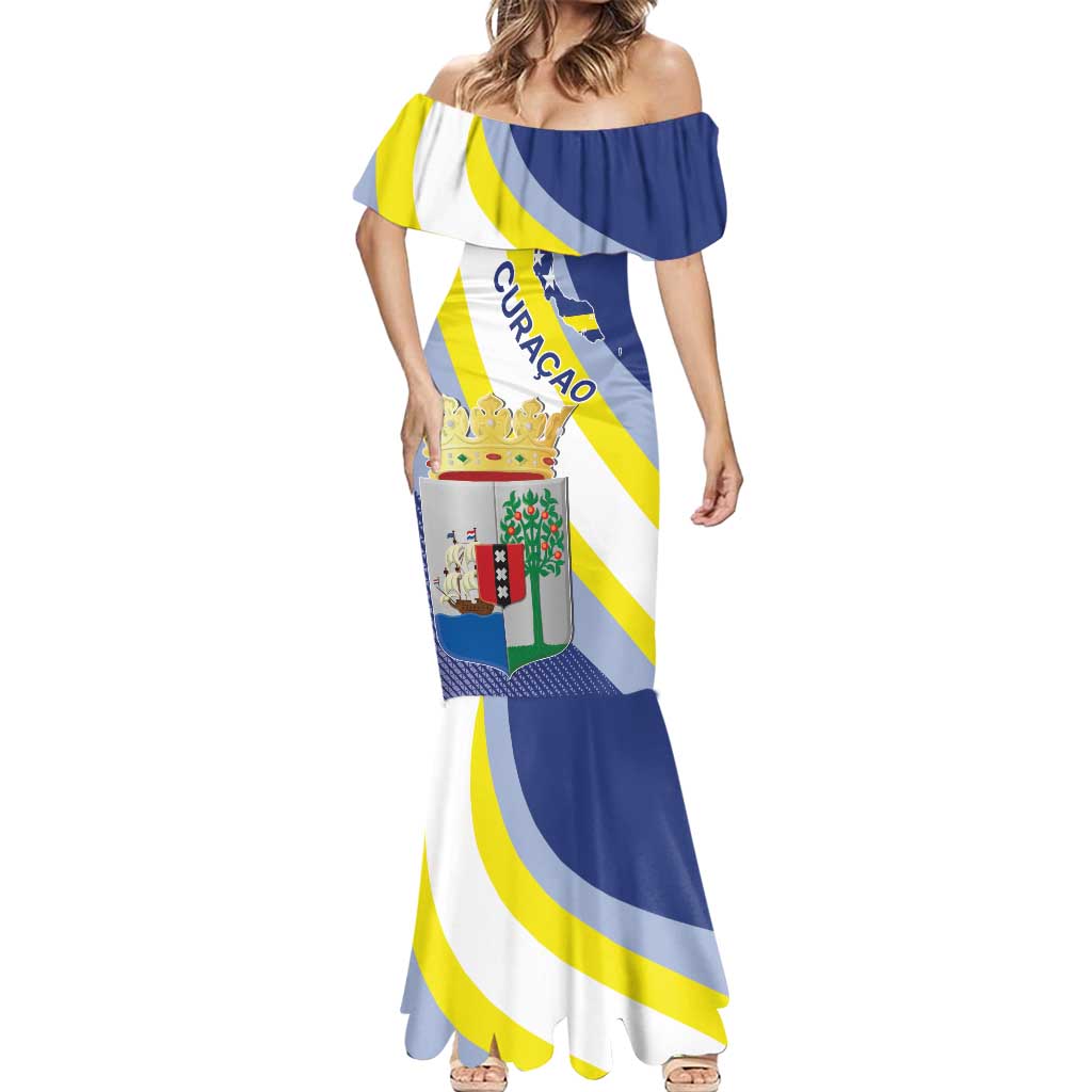 Personalized Curacao Coat of Arms Mermaid Dress Map Flag Style