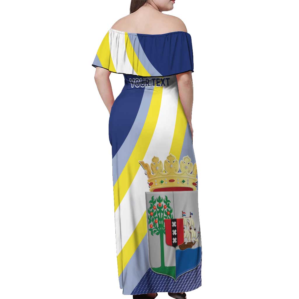 Personalized Curacao Coat of Arms Off Shoulder Maxi Dress Map Flag Style