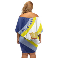 Personalized Curacao Coat of Arms Off Shoulder Short Dress Map Flag Style