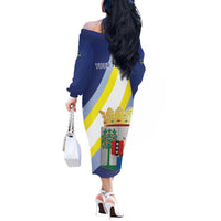 Personalized Curacao Coat of Arms Off The Shoulder Long Sleeve Dress Map Flag Style