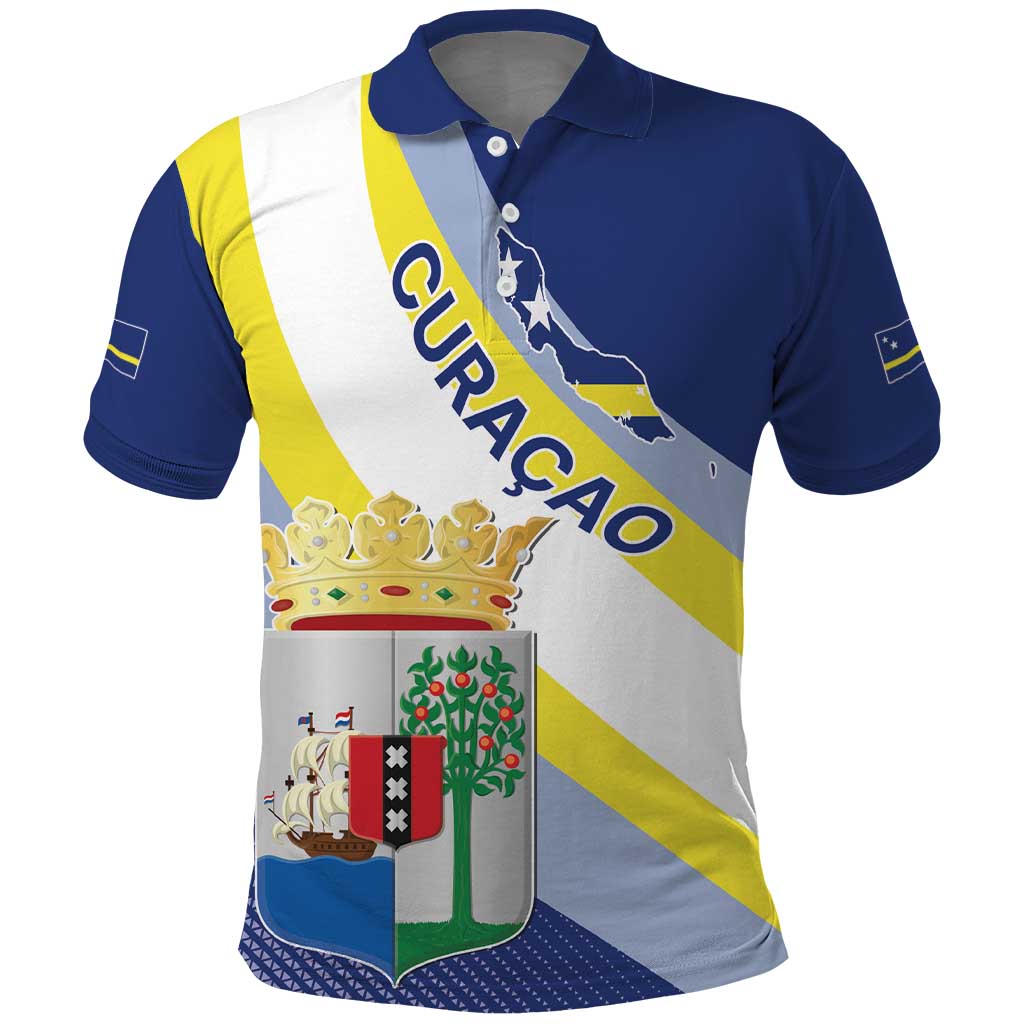 Personalized Curacao Coat of Arms Polo Shirt Map Flag Style