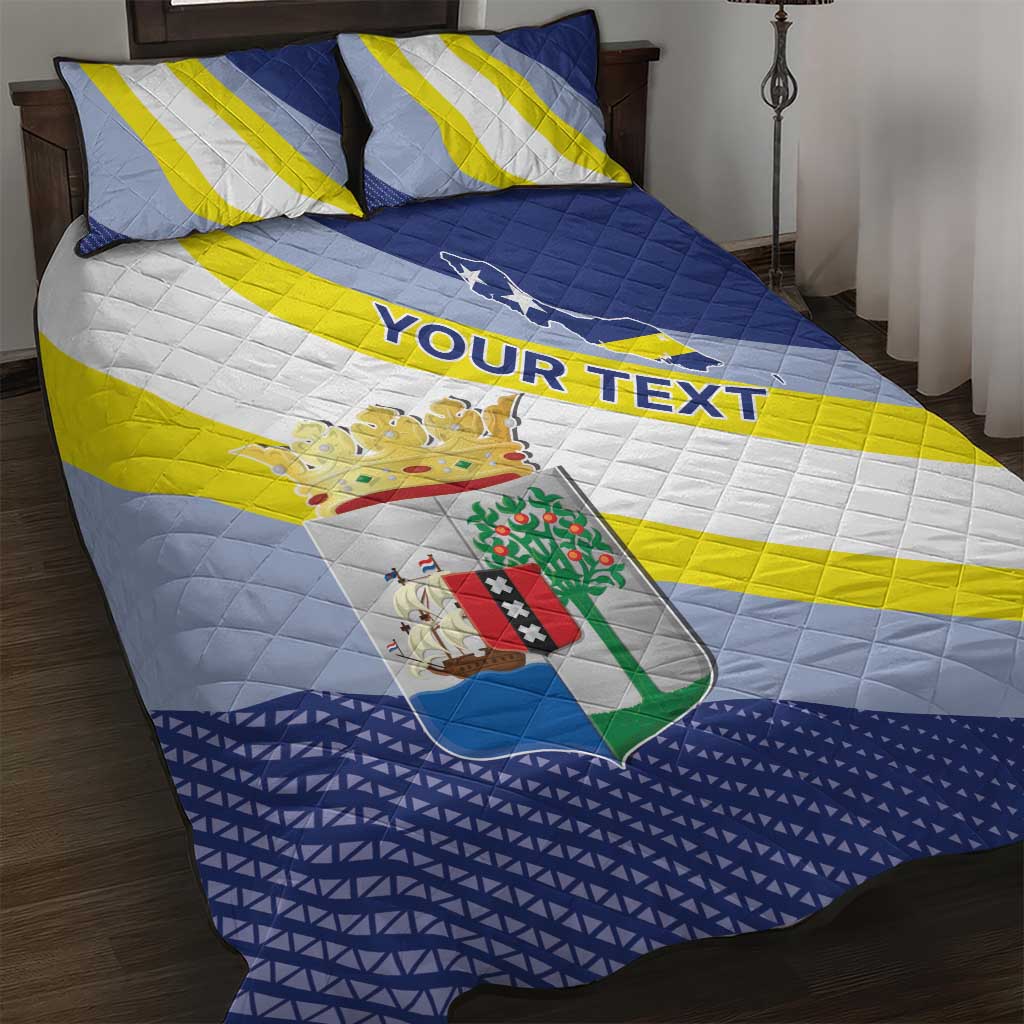 Personalized Curacao Coat of Arms Quilt Bed Set Map Flag Style