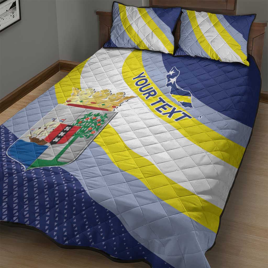 Personalized Curacao Coat of Arms Quilt Bed Set Map Flag Style