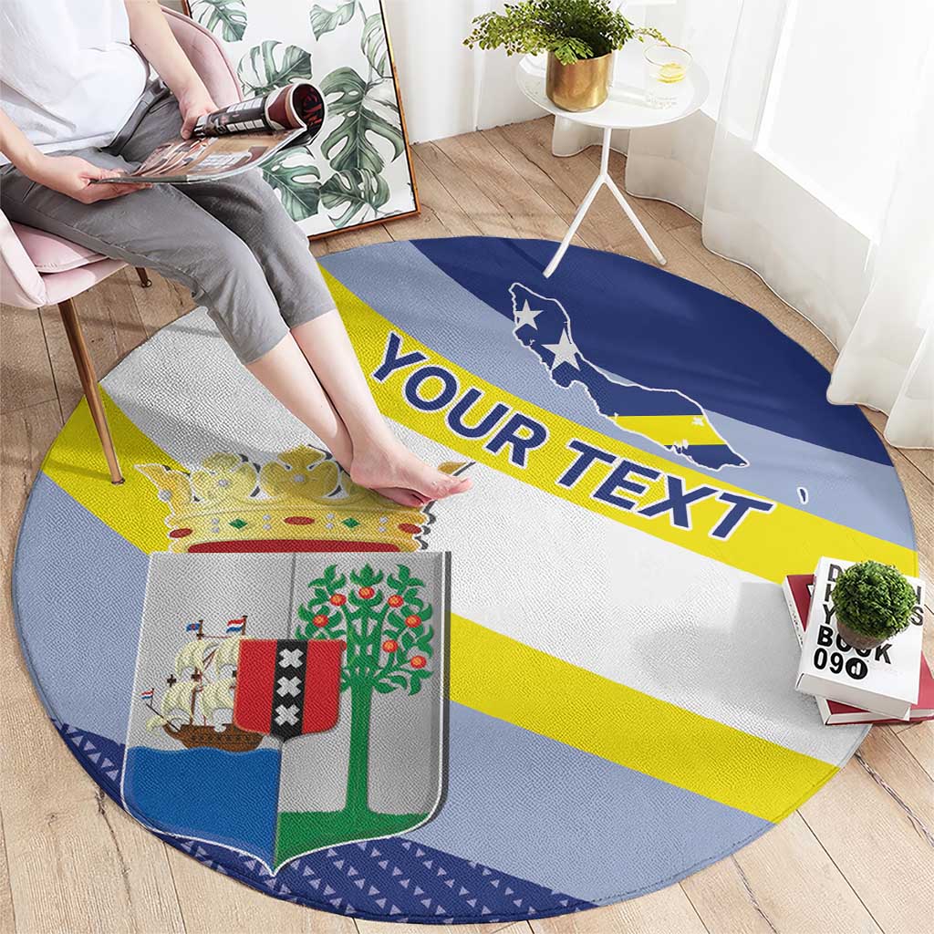 Personalized Curacao Coat of Arms Round Carpet Map Flag Style