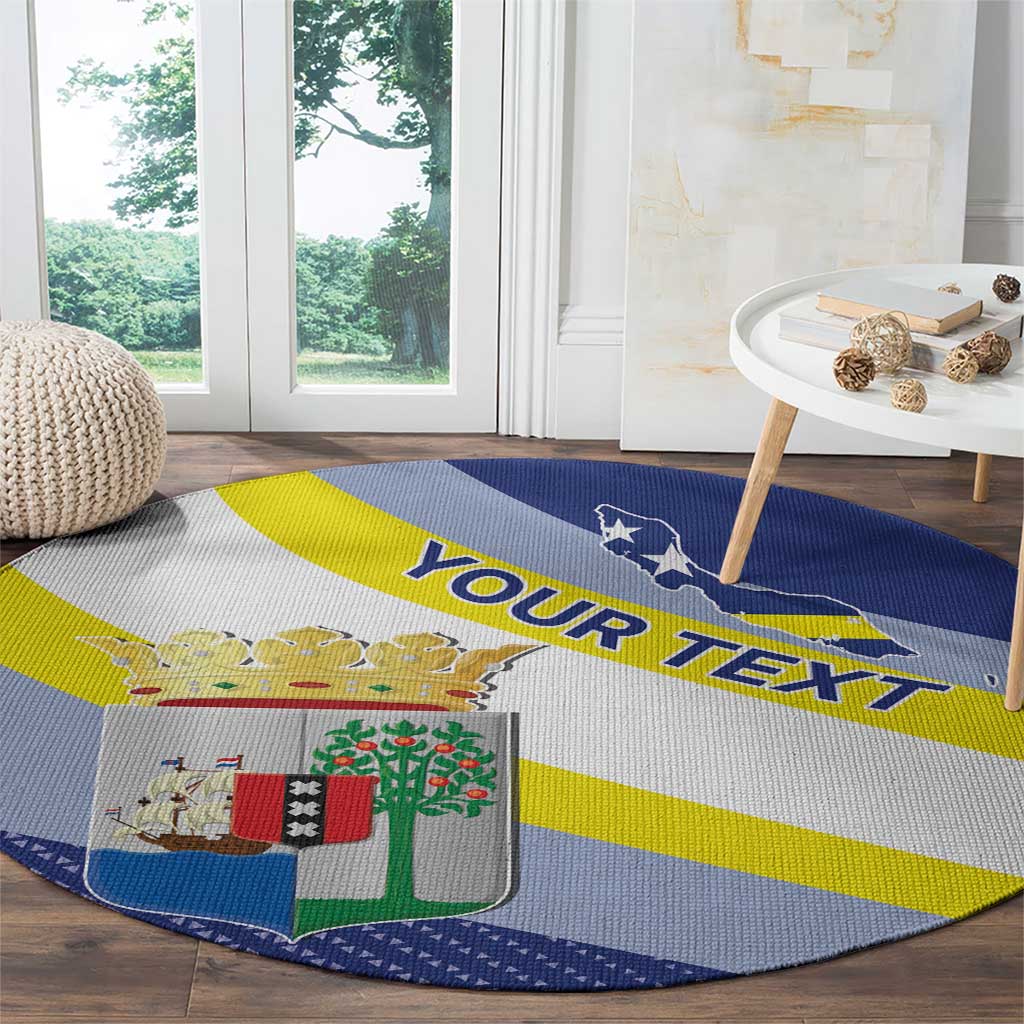 Personalized Curacao Coat of Arms Round Carpet Map Flag Style