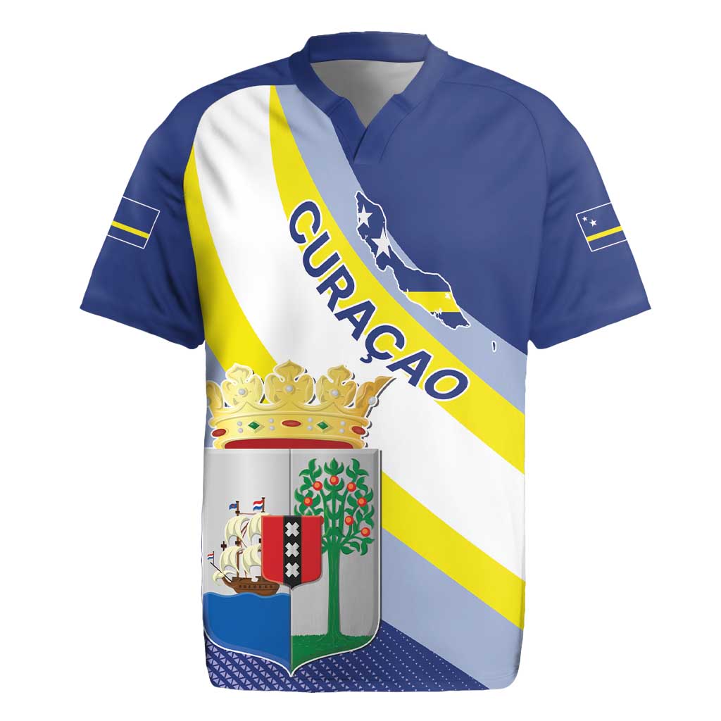 Personalized Curacao Coat of Arms Rugby Jersey Map Flag Style