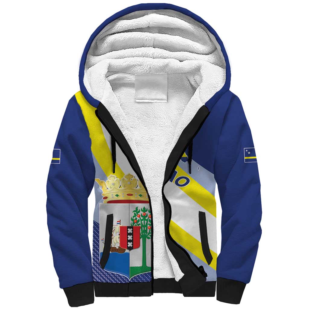 Personalized Curacao Coat of Arms Sherpa Hoodie Map Flag Style