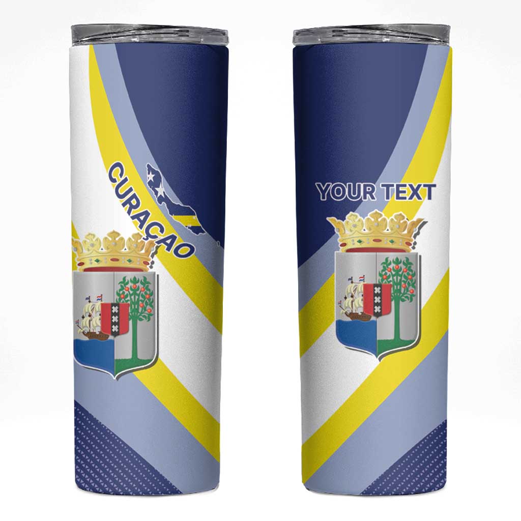 Personalized Curacao Coat of Arms Skinny Tumbler Map Flag Style