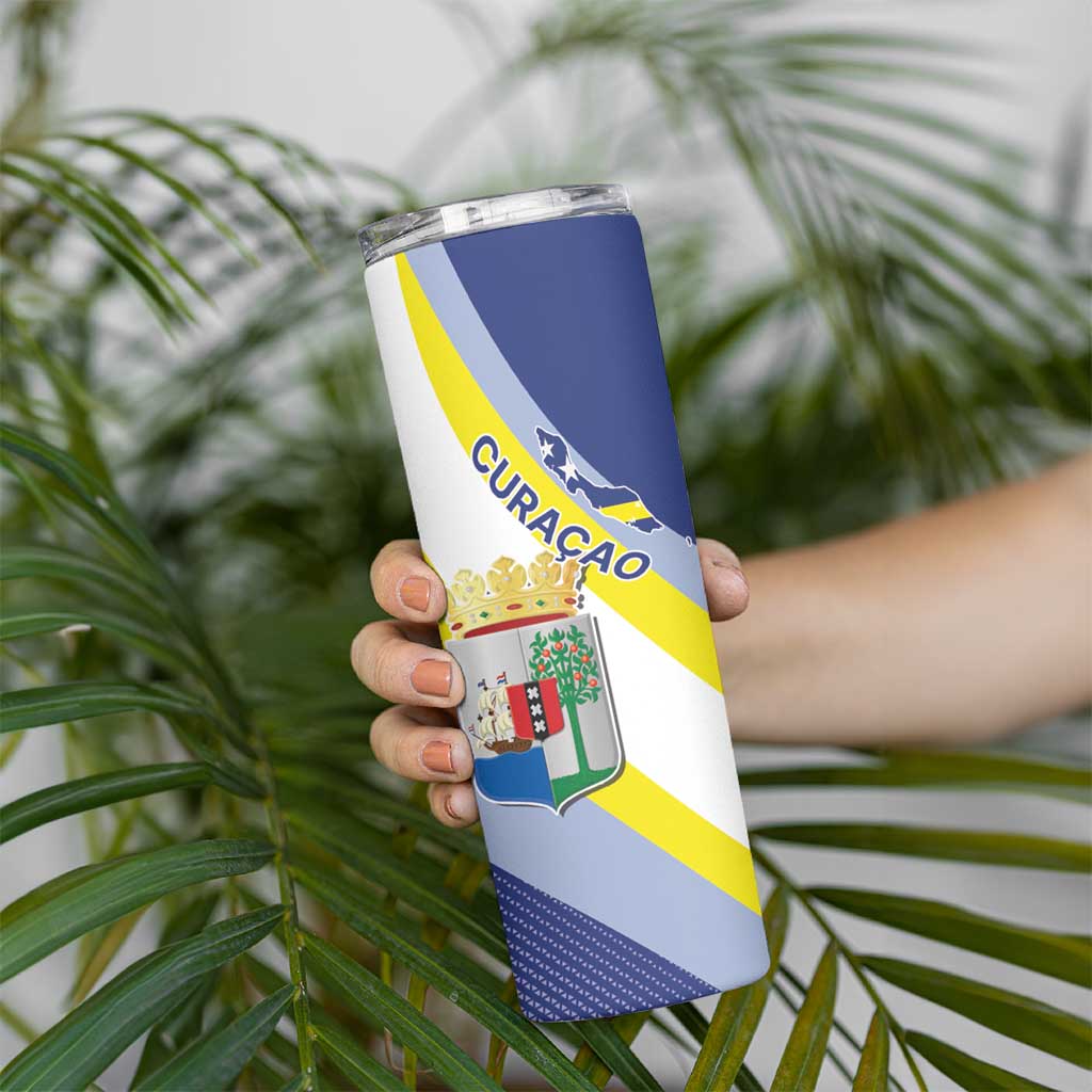 Personalized Curacao Coat of Arms Skinny Tumbler Map Flag Style