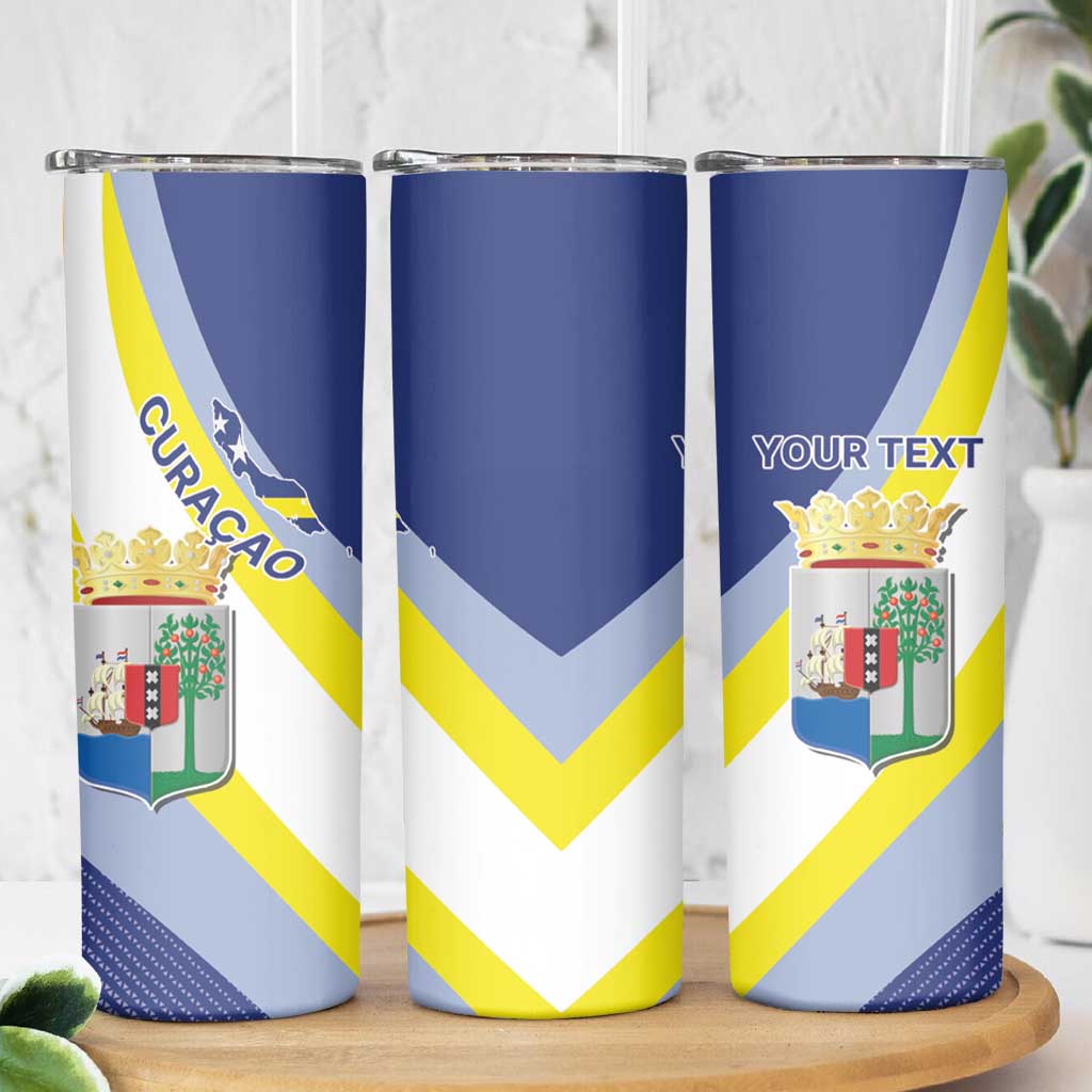 Personalized Curacao Coat of Arms Skinny Tumbler Map Flag Style