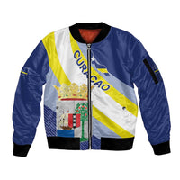 Personalized Curacao Coat of Arms Sleeve Zip Bomber Jacket Map Flag Style