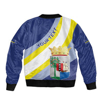 Personalized Curacao Coat of Arms Sleeve Zip Bomber Jacket Map Flag Style