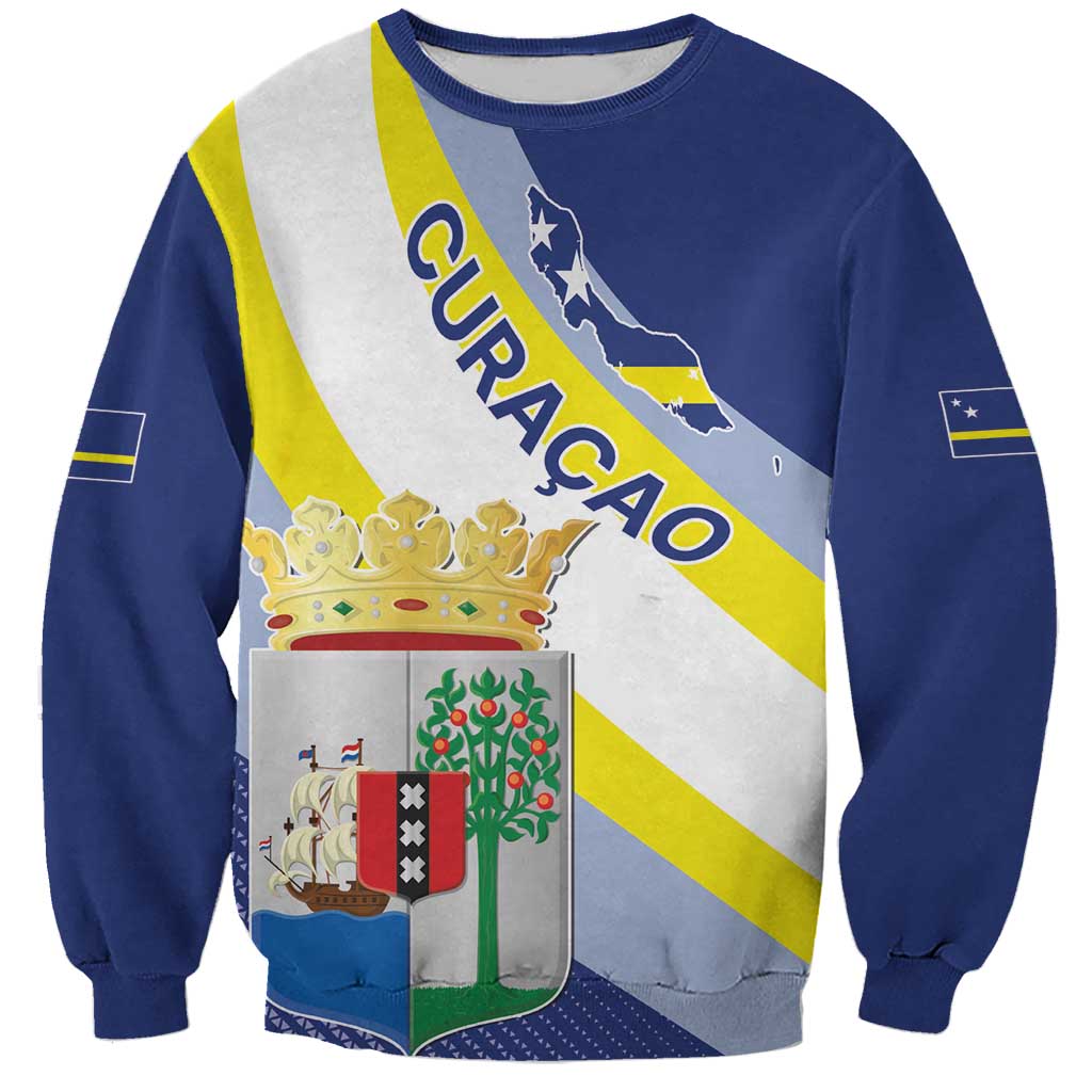 Personalized Curacao Coat of Arms Sweatshirt Map Flag Style