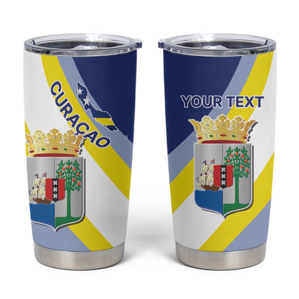 Personalized Curacao Coat of Arms Tumbler Cup Map Flag Style
