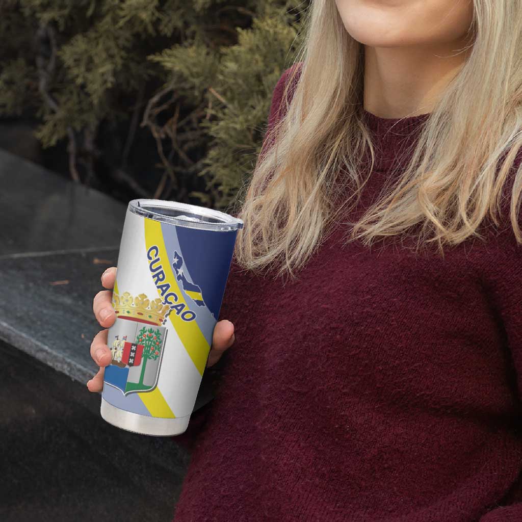 Personalized Curacao Coat of Arms Tumbler Cup Map Flag Style