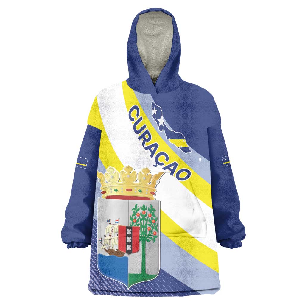 Personalized Curacao Coat of Arms Wearable Blanket Hoodie Map Flag Style