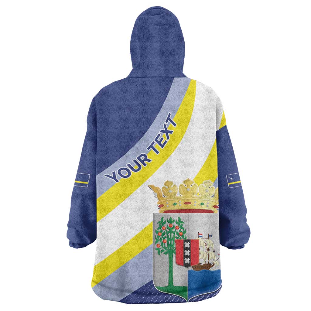 Personalized Curacao Coat of Arms Wearable Blanket Hoodie Map Flag Style