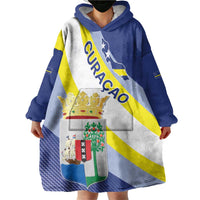 Personalized Curacao Coat of Arms Wearable Blanket Hoodie Map Flag Style