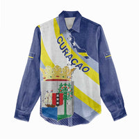 Personalized Curacao Coat of Arms Women Casual Shirt Map Flag Style