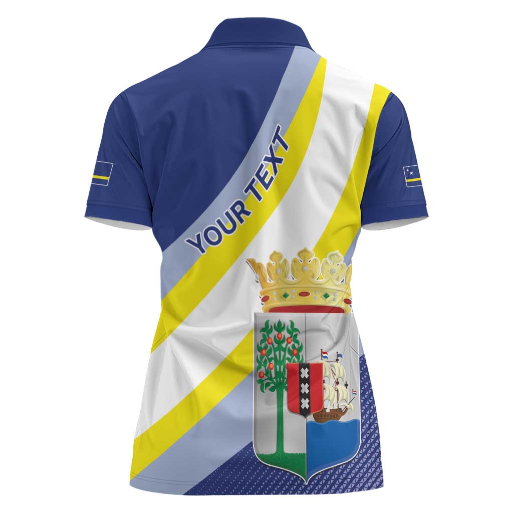 Personalized Curacao Coat of Arms Women Polo Shirt Map Flag Style