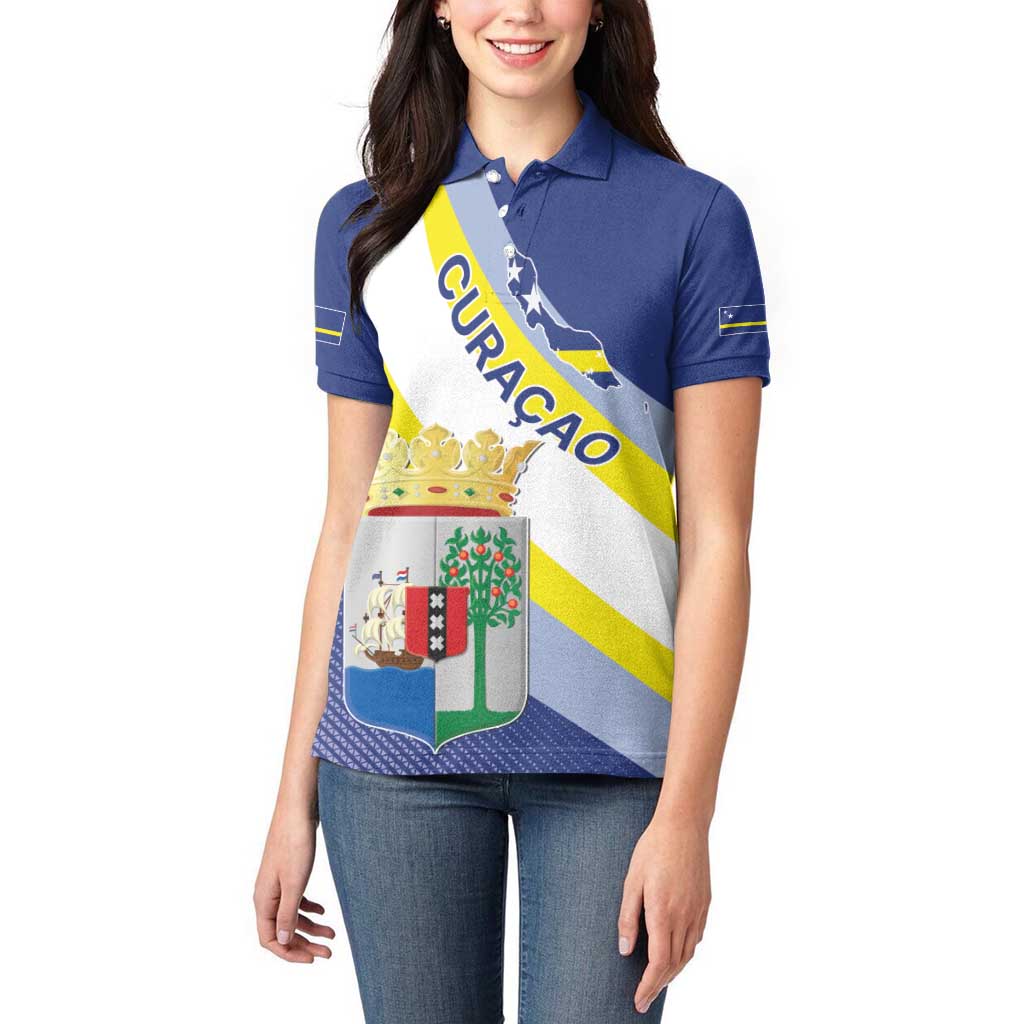Personalized Curacao Coat of Arms Women Polo Shirt Map Flag Style