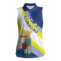 Personalized Curacao Coat of Arms Women Sleeveless Polo Shirt Map Flag Style