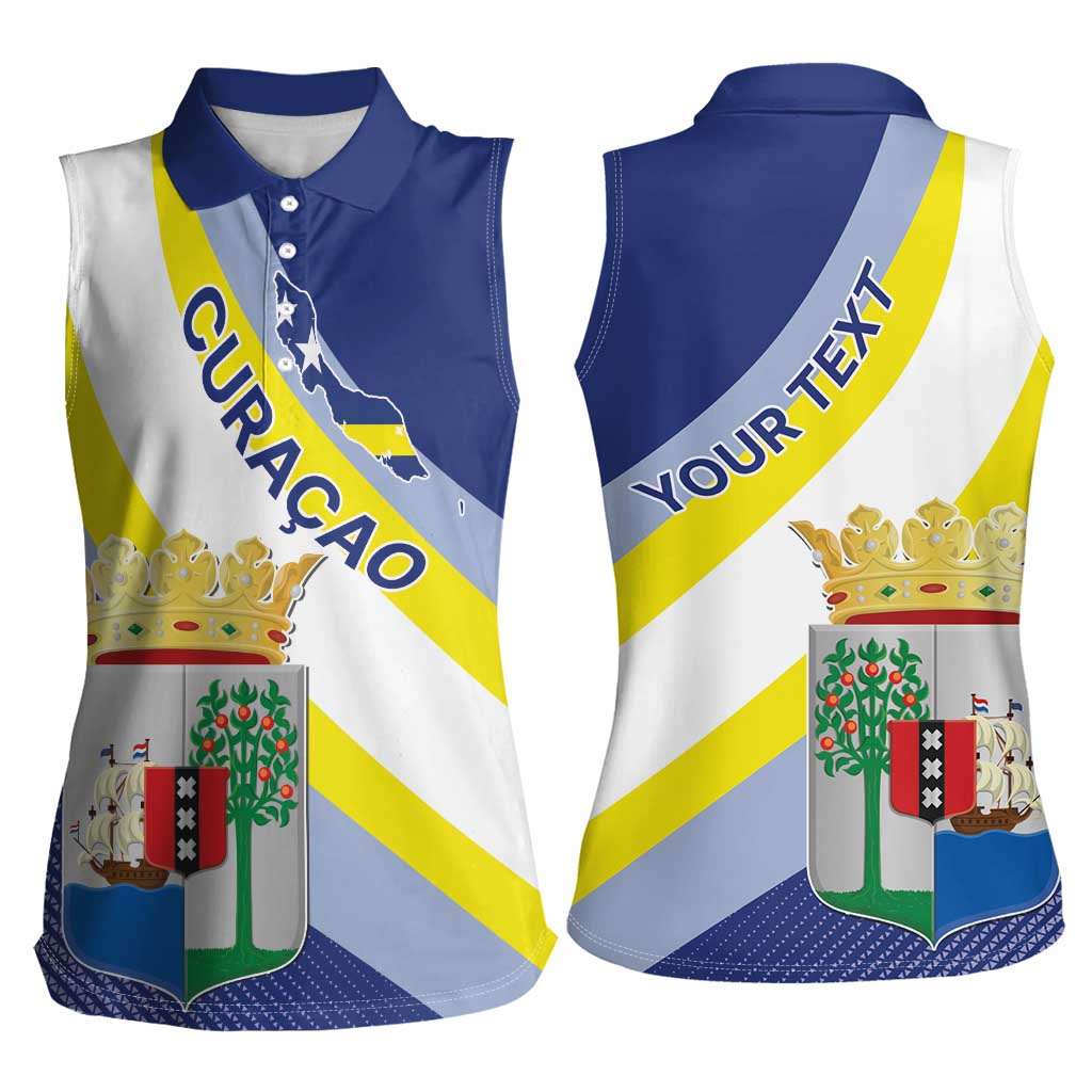 Personalized Curacao Coat of Arms Women Sleeveless Polo Shirt Map Flag Style