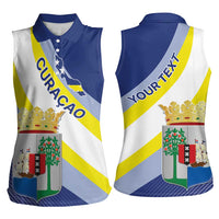 Personalized Curacao Coat of Arms Women Sleeveless Polo Shirt Map Flag Style