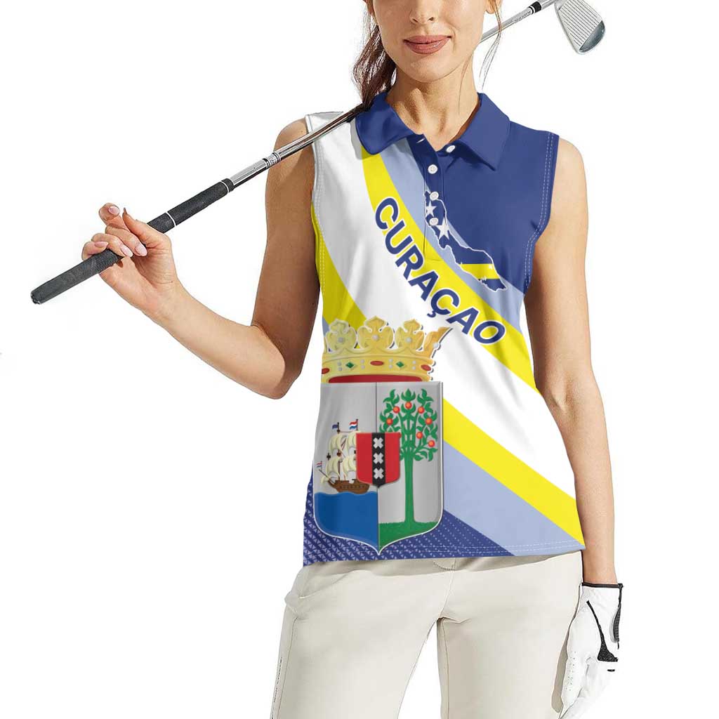 Personalized Curacao Coat of Arms Women Sleeveless Polo Shirt Map Flag Style