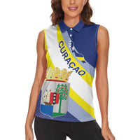 Personalized Curacao Coat of Arms Women Sleeveless Polo Shirt Map Flag Style