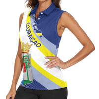 Personalized Curacao Coat of Arms Women Sleeveless Polo Shirt Map Flag Style