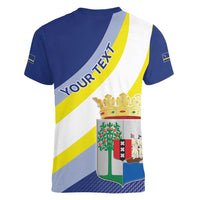 Personalized Curacao Coat of Arms Women V-Neck T-Shirt Map Flag Style