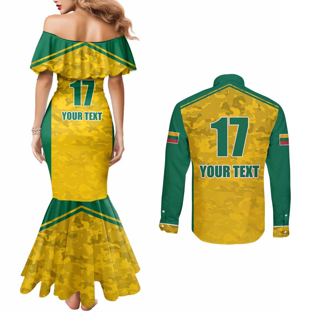 Republic of Lithuania Football Couples Matching Mermaid Dress and Long Sleeve Button Shirt Sporty Style