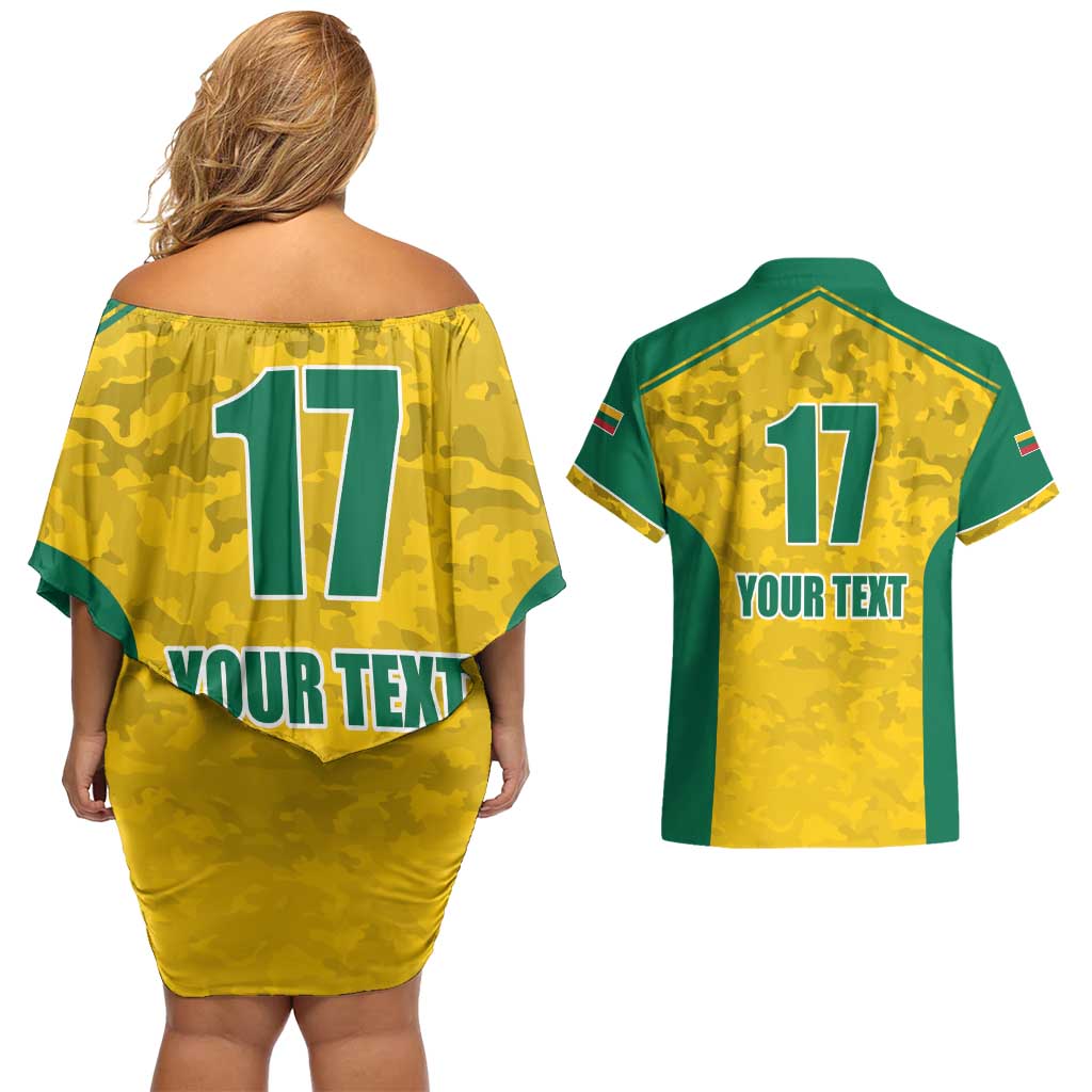 Republic of Lithuania Football Couples Matching Off Shoulder Short Dress and Hawaiian Shirt Sporty Style