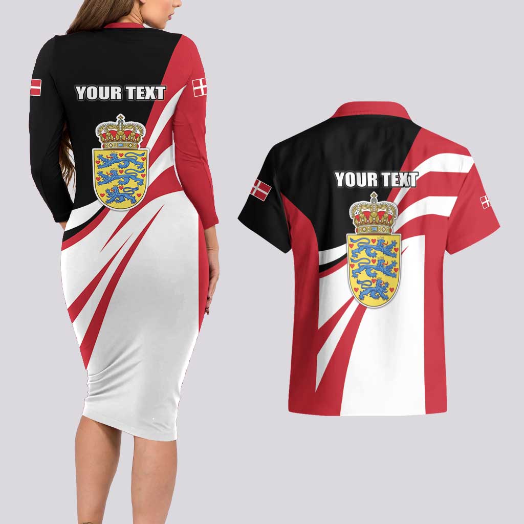 Personalized Danmark Coat of Arms Couples Matching Long Sleeve Bodycon Dress and Hawaiian Shirt Denmark Three Pale Blue Lions