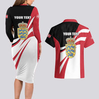 Personalized Danmark Coat of Arms Couples Matching Long Sleeve Bodycon Dress and Hawaiian Shirt Denmark Three Pale Blue Lions